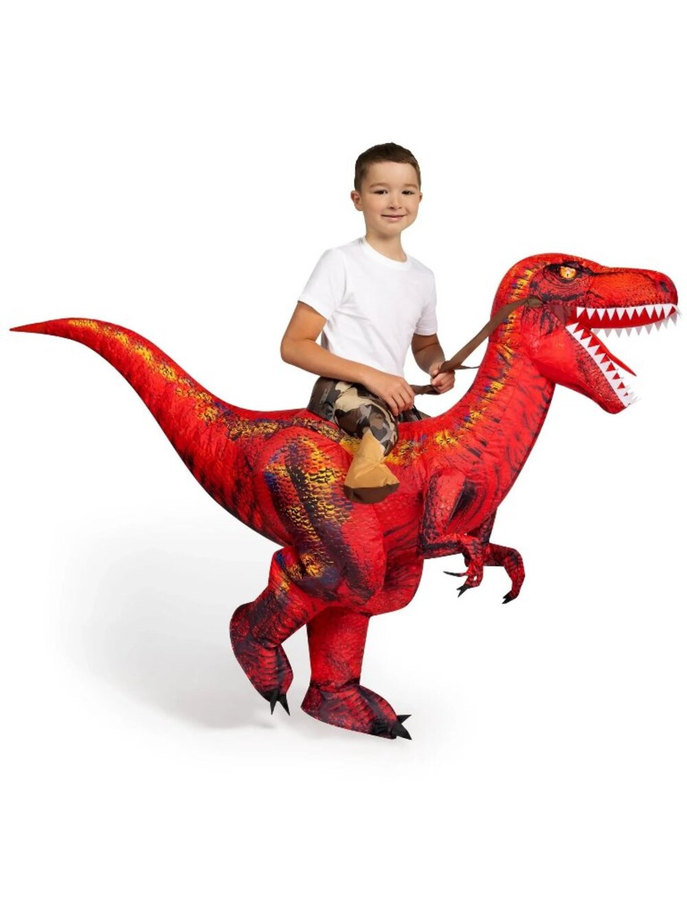 Inflatable Dinosaur Ride-On Costume Kids Ages 7-10 Red Velociraptor Halloween